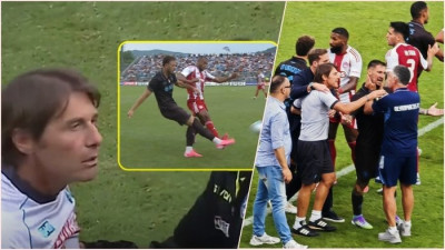 참지 않고 그라운드 ‘난입’에 ‘격노’ 항의…시즌 앞둔 콘테 감독, 올림피아코스 위험한 ‘태클’에 단단히 뿔났다