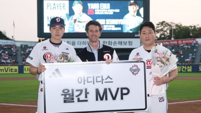 월간 타율 0.407+ERA 0.69 ‘대박 활약’→양의지 & 최승용, 아디다스 8월 MVP 선정!