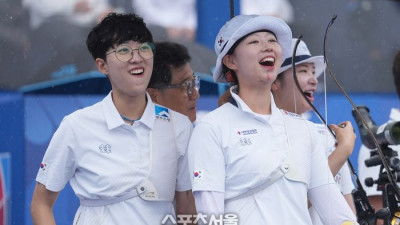 [포토]슈팅로봇의 실력에 감탄하는 안산과 임시현