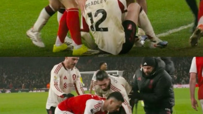 ‘부상’으로 쓰러졌는데 공 던지고 그라운드 밖으로 밀어내고…아스널 마르티넬리, ‘비매너’ 행동으로 ‘구설’