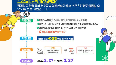 국민체육진흥공단, 2026년 스포츠 꿈나무 특기 장려금 지원