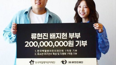 류현진 부부, 프로 데뷔 20주년 2억 쾌척