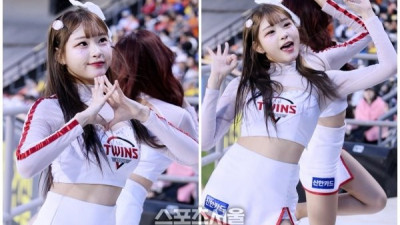 ‘어딜가나 요즘 대세 아웃송’...LG 치어리더 신서윤, 짧고 굵게 O~K~